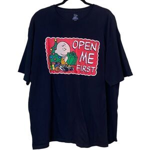 Charlie Brown Peanuts " Open Me First" Christmas Graphic T-Shirt Unisex
